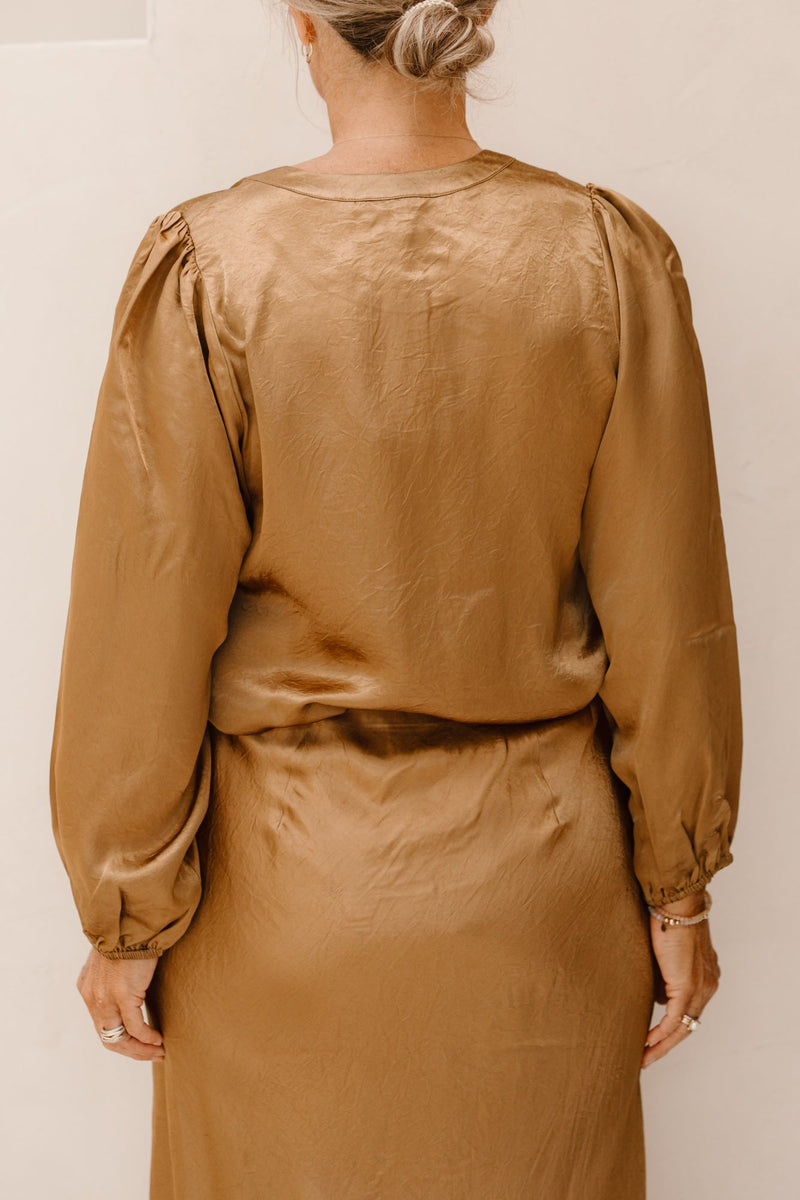 Blouse balloon sleeve Acetate Golden Olive F25.15514 - Bij Keesje - Esqualo