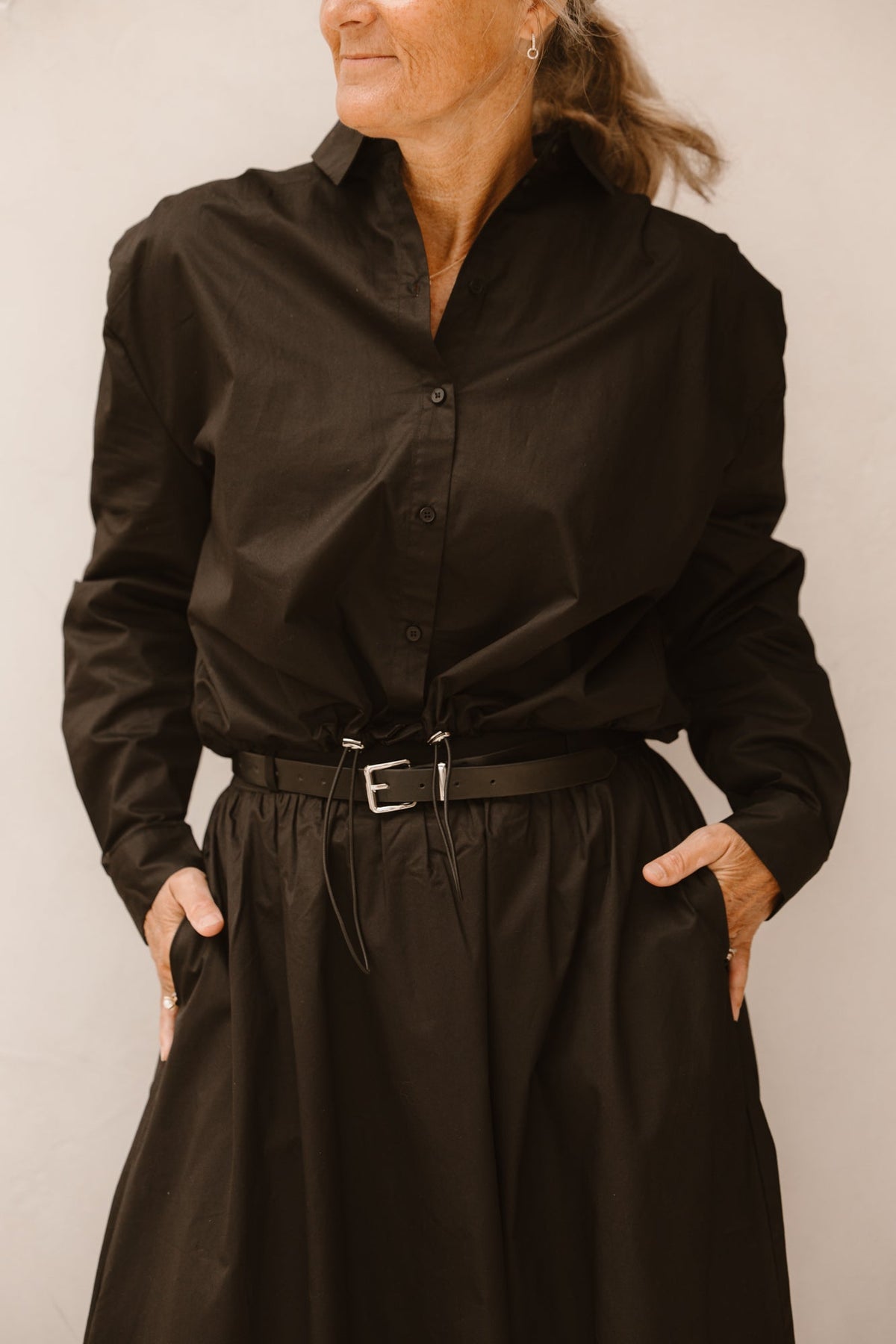 Blouse cropped drawstring poplin Black F25.28533 - Bij Keesje - Esqualo