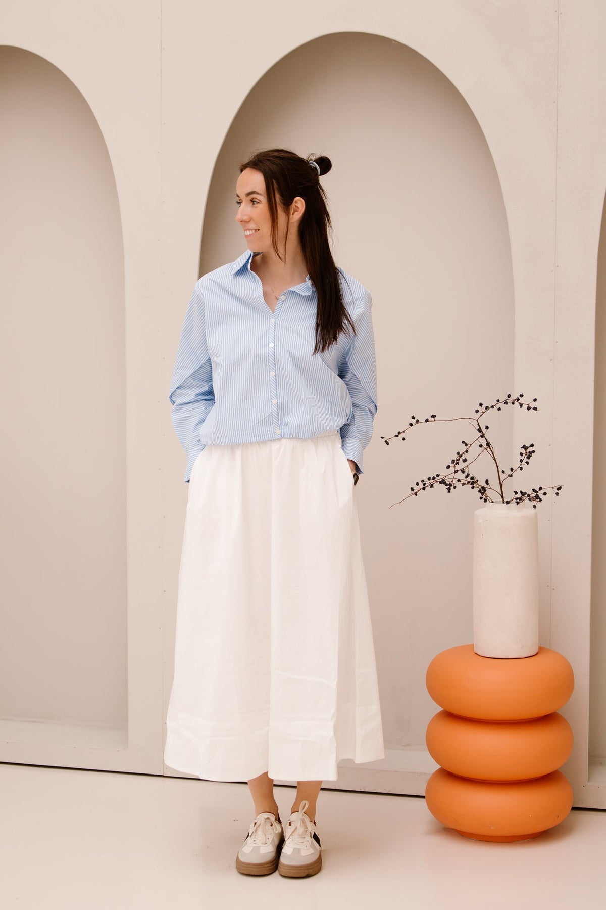 Blouse striped cropped batwing Blue/White 28002 - Bij Keesje - Esqualo - rok