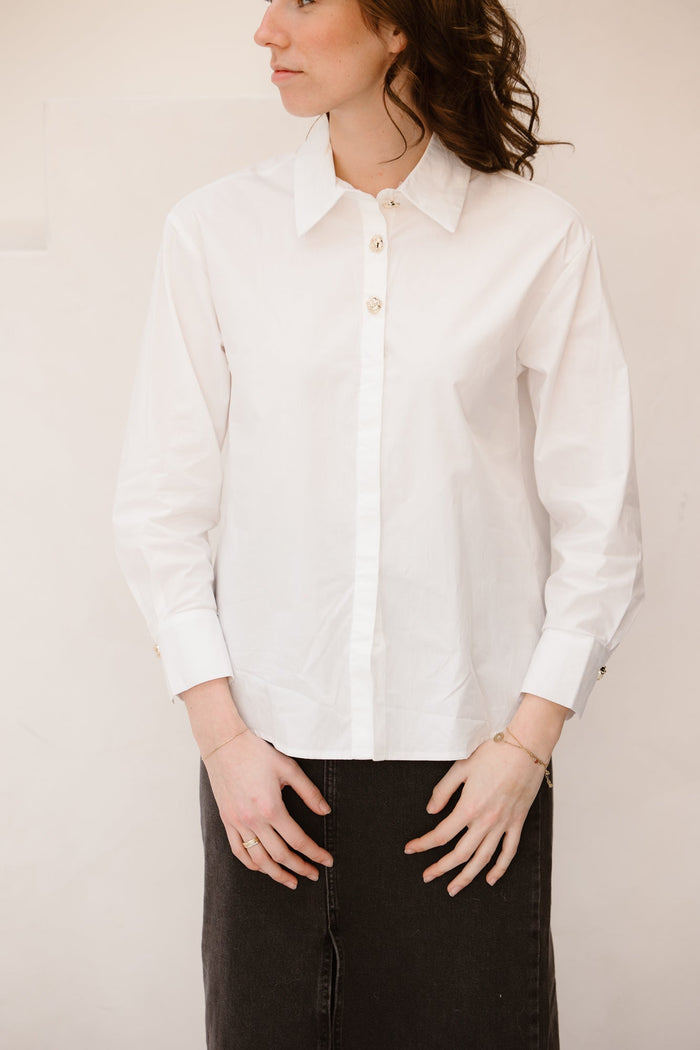 Blouse white gold button - Bij Keesje - Bij Keesje