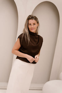 Bobby Top Satin Look Brown - Bij Keesje - Bij Keesje - Top