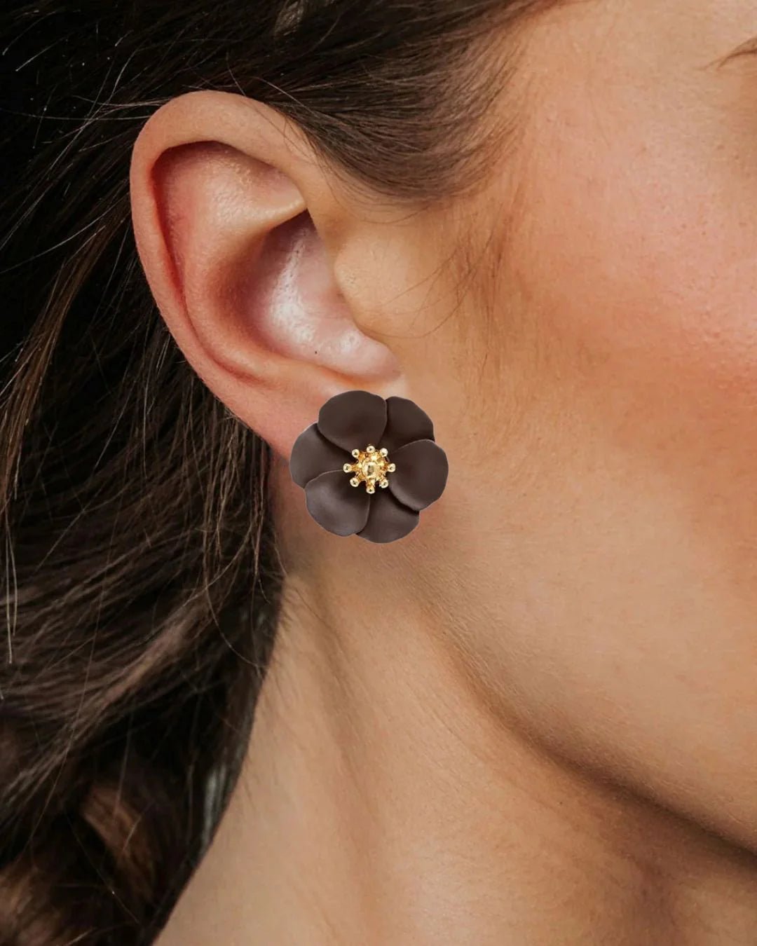 BOW19 Earrings Flower Small Darkbrown - Bij Keesje - BOW19 - 
