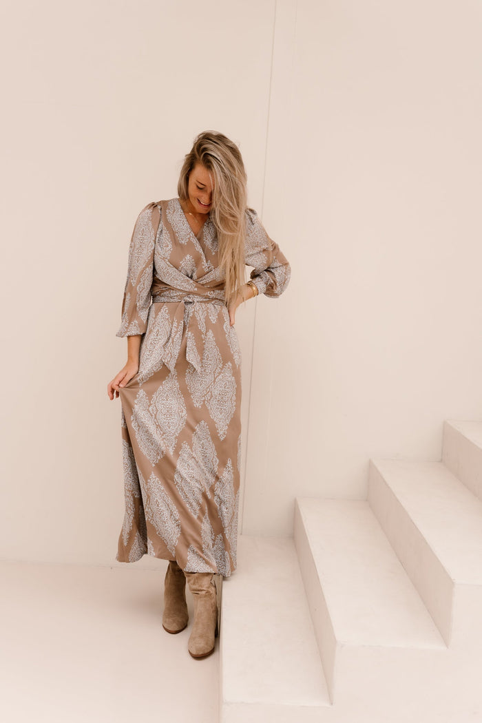 Bretti Paisley Drop Dress Dark Taupe/Light Blue - Bij Keesje - Neo Noir - Jurk