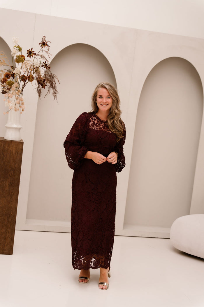 Brigitte Dress Kant Long Plum - Bij Keesje - Bij Keesje - Jurk