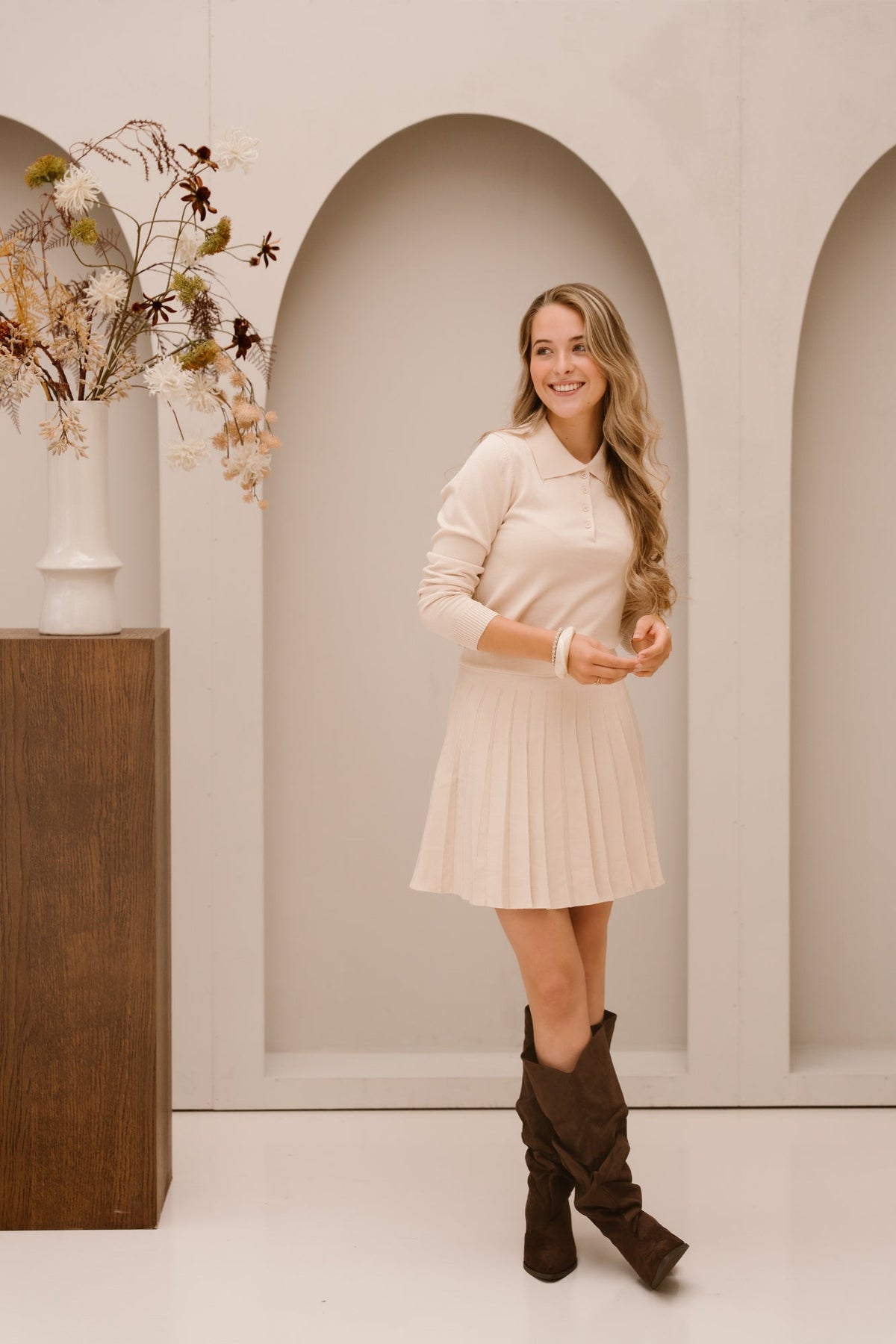 Britt polo top beige - Bij Keesje - Bij Keesje - Top