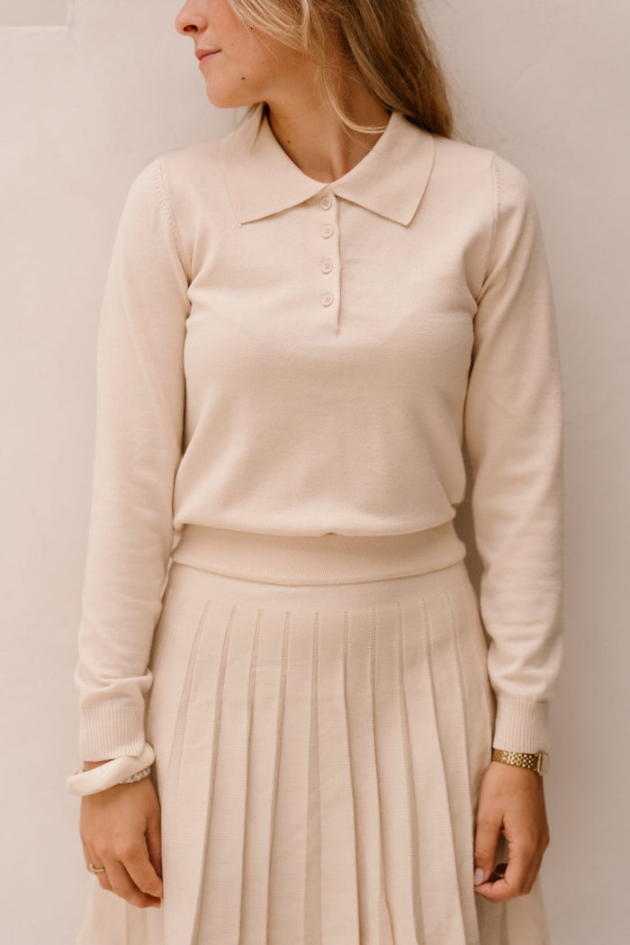 Britt polo top beige - Bij Keesje - Bij Keesje - Top