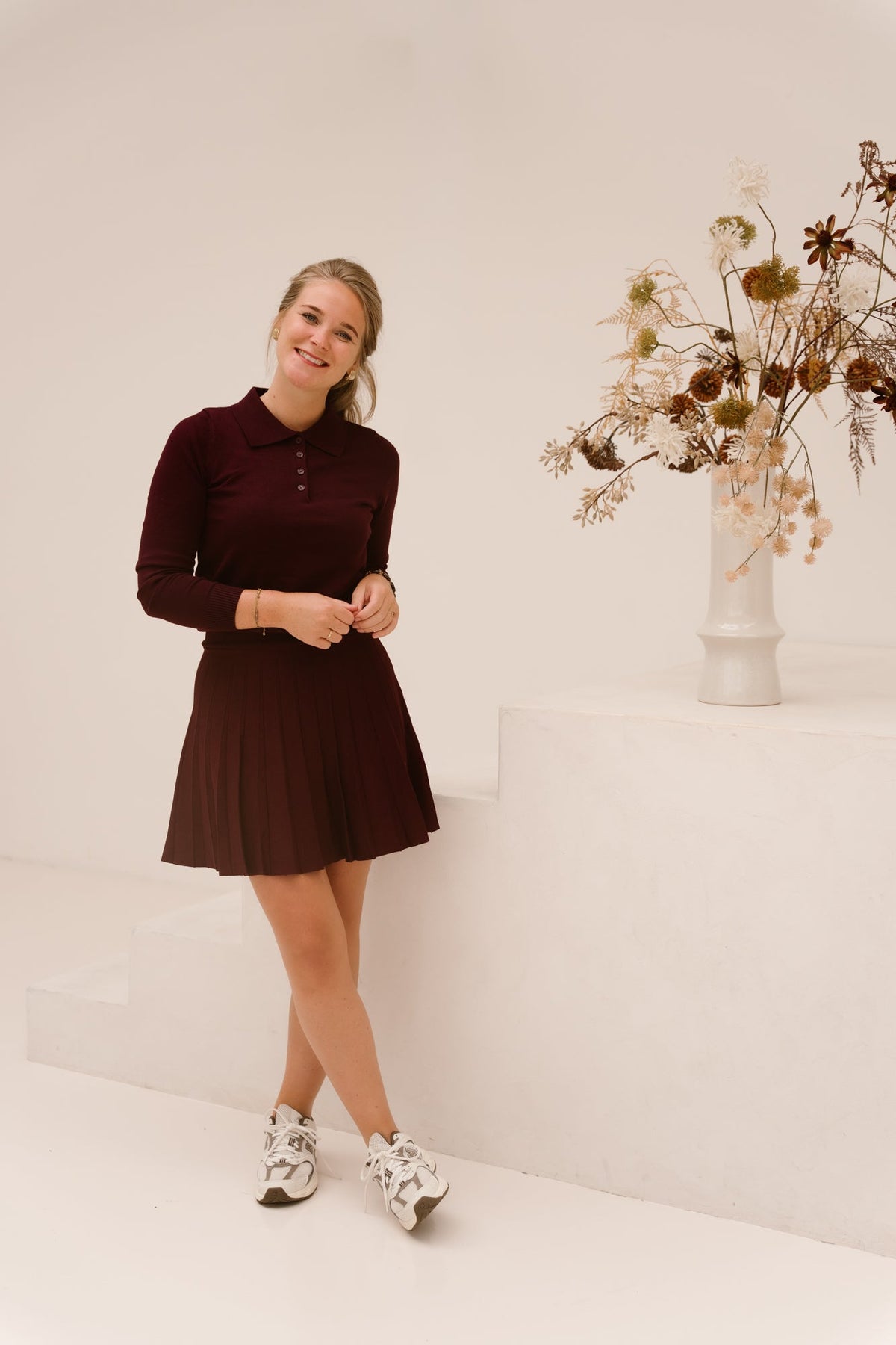 Britt polo top bordeaux - Bij Keesje - Bij Keesje - Top