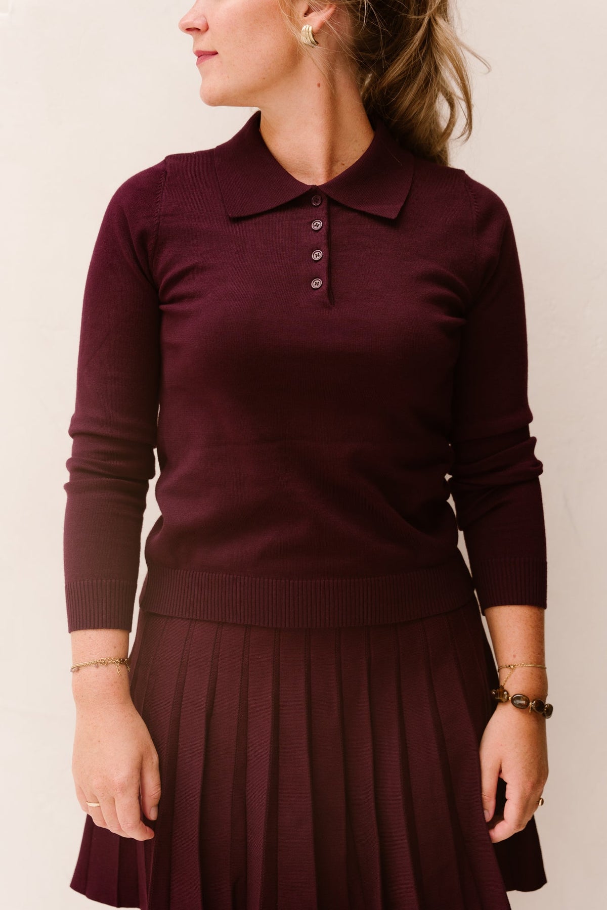 Britt polo top bordeaux - Bij Keesje - Bij Keesje - Top