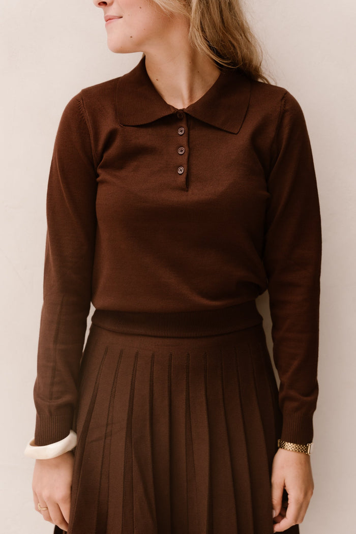 Britt polo top bruin - Bij Keesje - Bij Keesje - Top