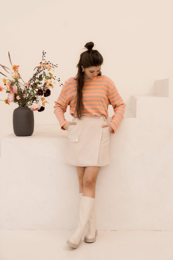 Britt streep top beige/oranje - Bij Keesje - Bij Keesje