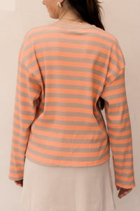 Britt streep top beige/oranje - Bij Keesje - Bij Keesje