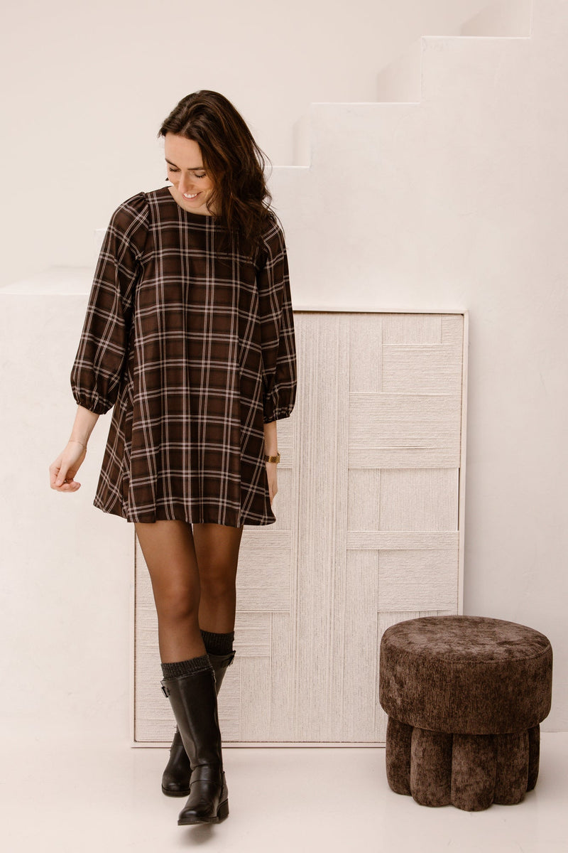 Brown big check dress - Bij Keesje - Bij Keesje