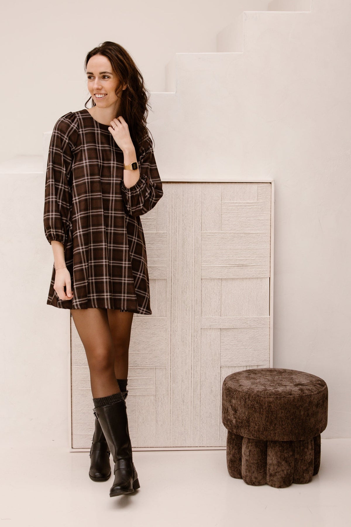Brown big check dress - Bij Keesje - Bij Keesje