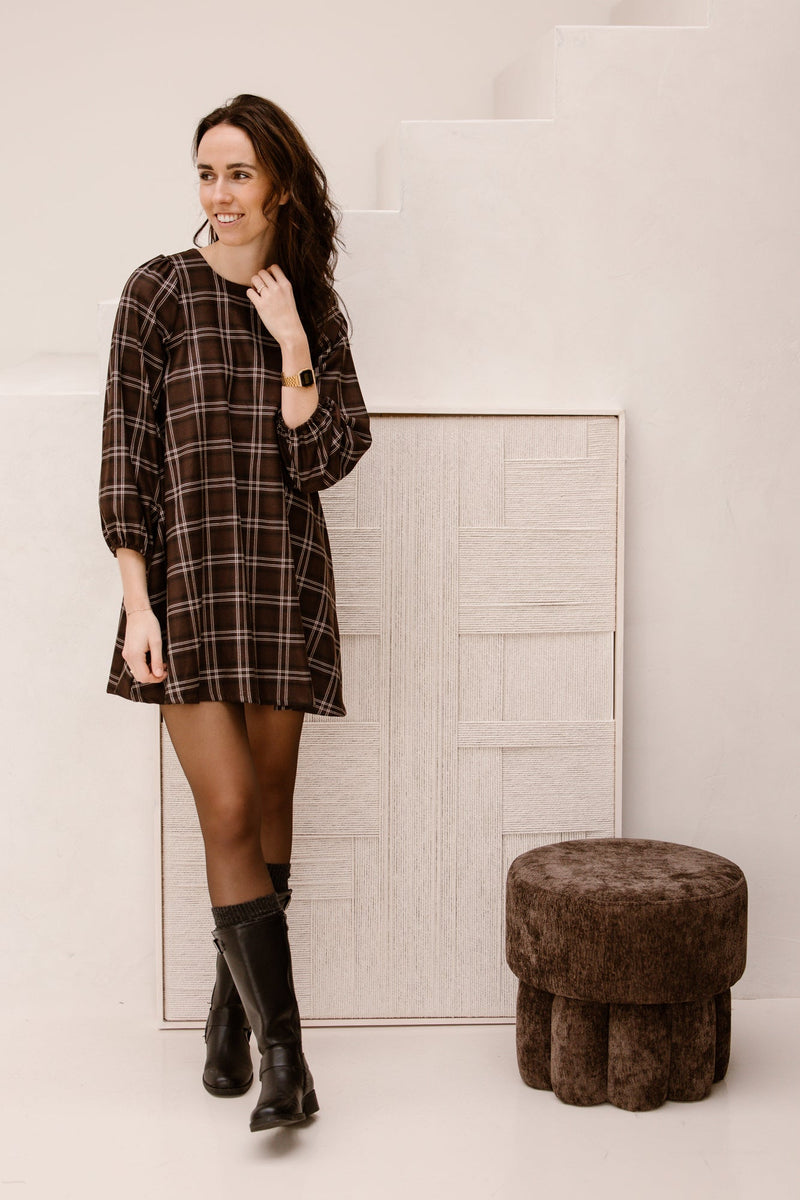 Brown big check dress - Bij Keesje - Bij Keesje