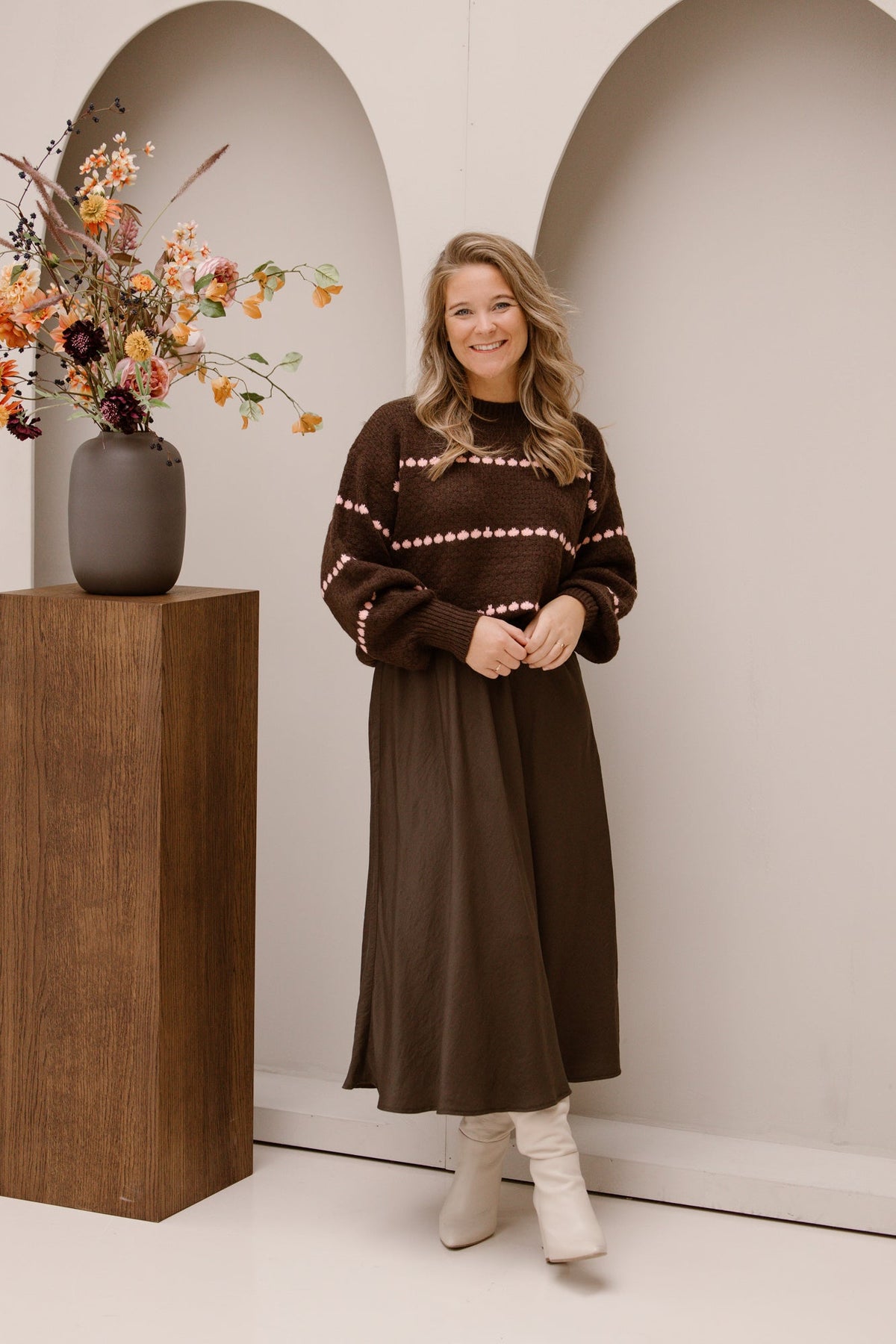 Brown/ light pink sweater - Bij Keesje - Bij Keesje