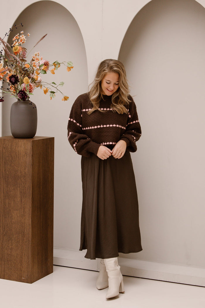 Brown/ light pink sweater - Bij Keesje - Bij Keesje