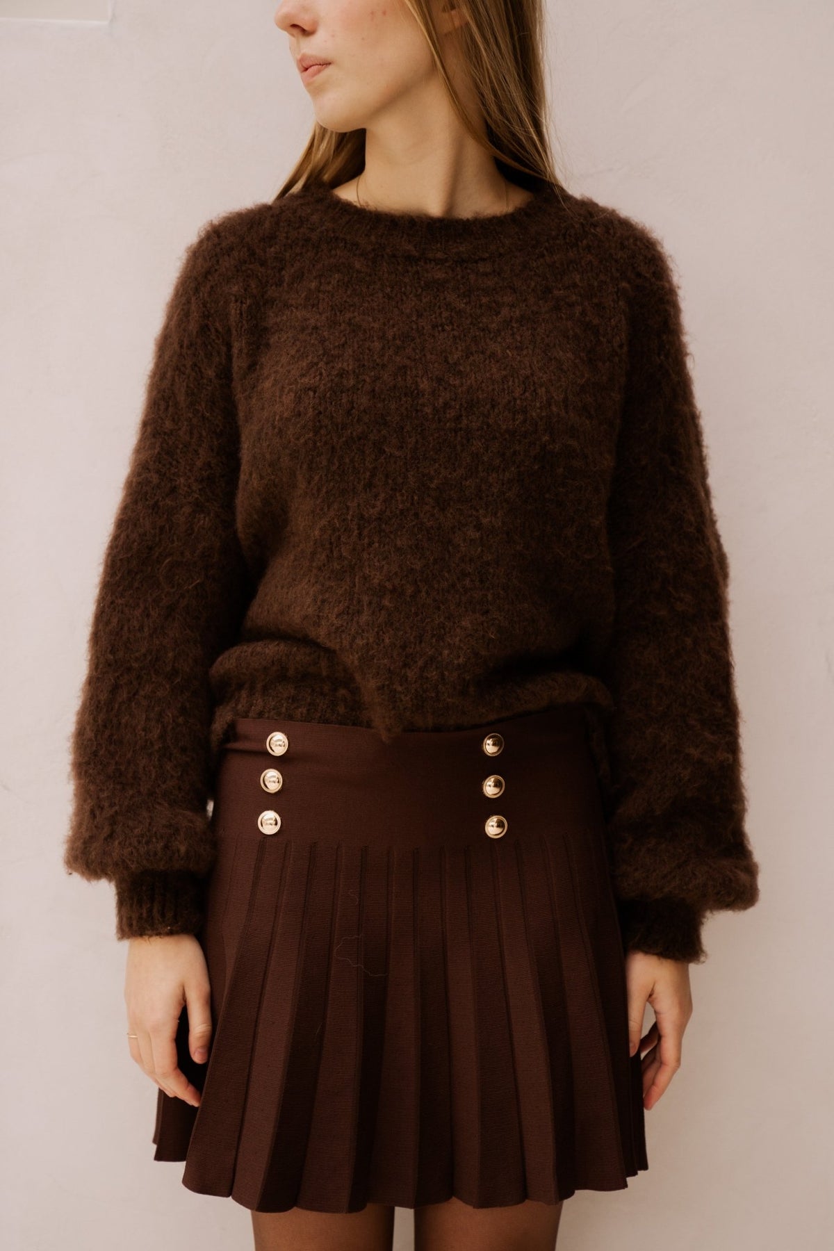 Brown skirt goud knoopje - Bij Keesje - Bij Keesje