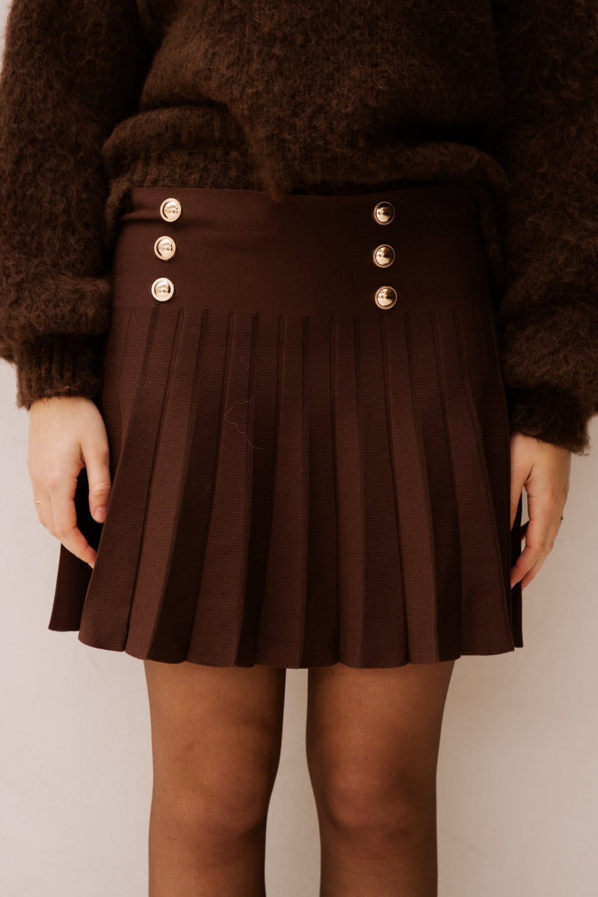 Brown skirt goud knoopje - Bij Keesje - Bij Keesje