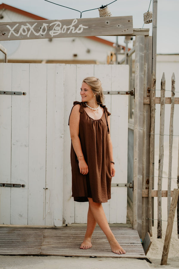 Brown tie dress - Bij Keesje - Bij Keesje - jurk