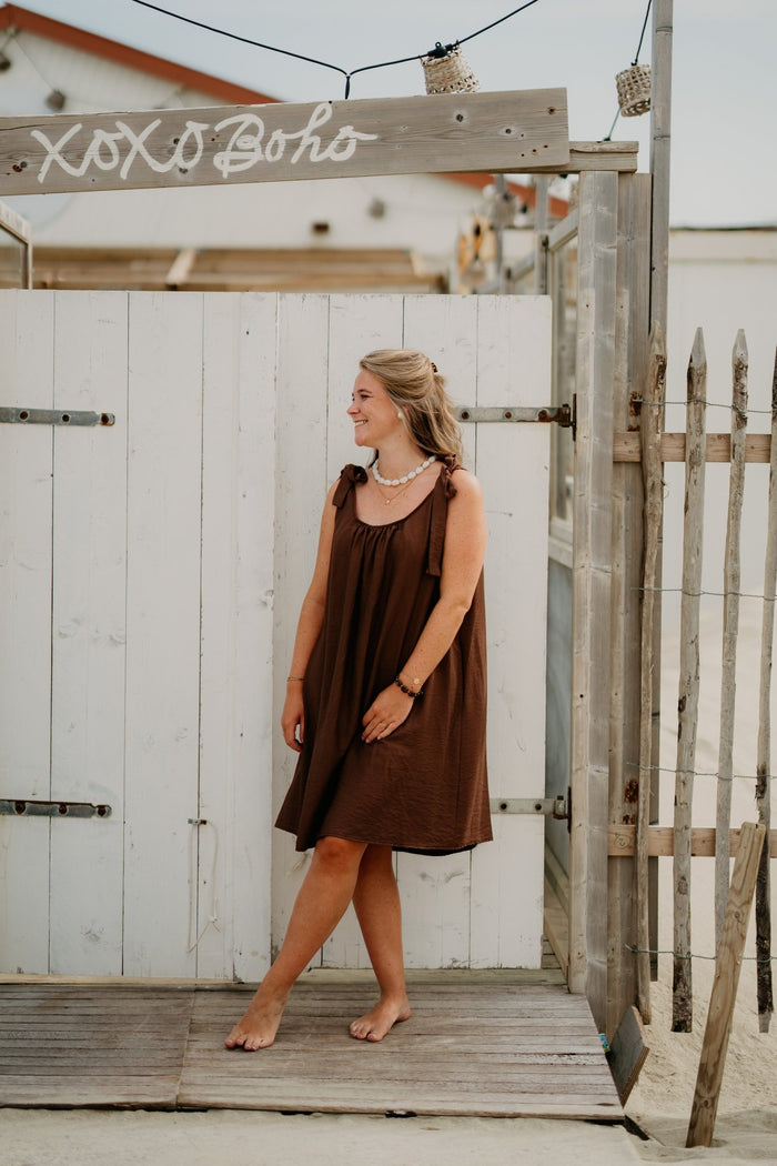 Brown tie dress - Bij Keesje - Bij Keesje - jurk