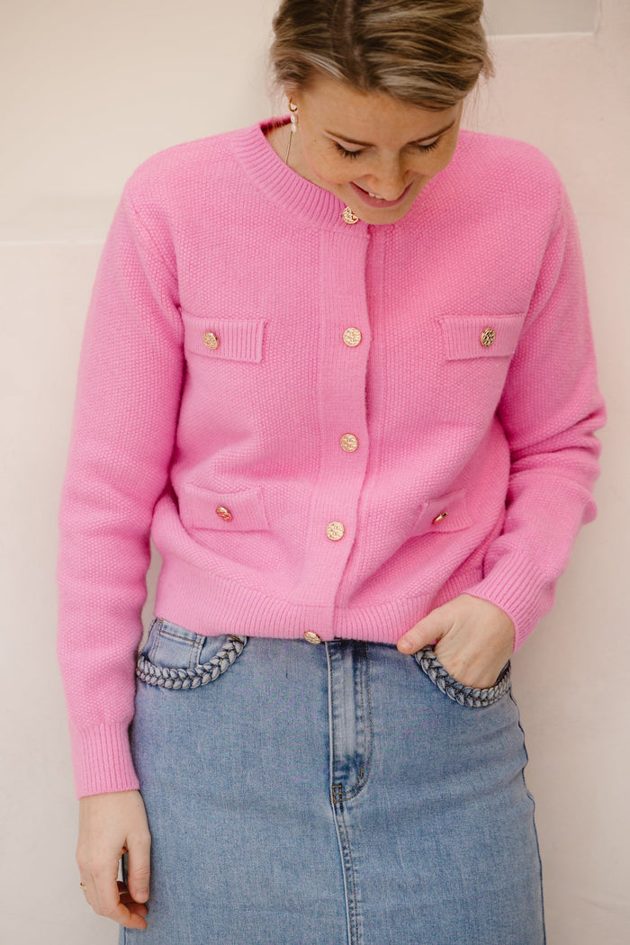 Button cardigan pink 6931 - Bij Keesje - Bij Keesje