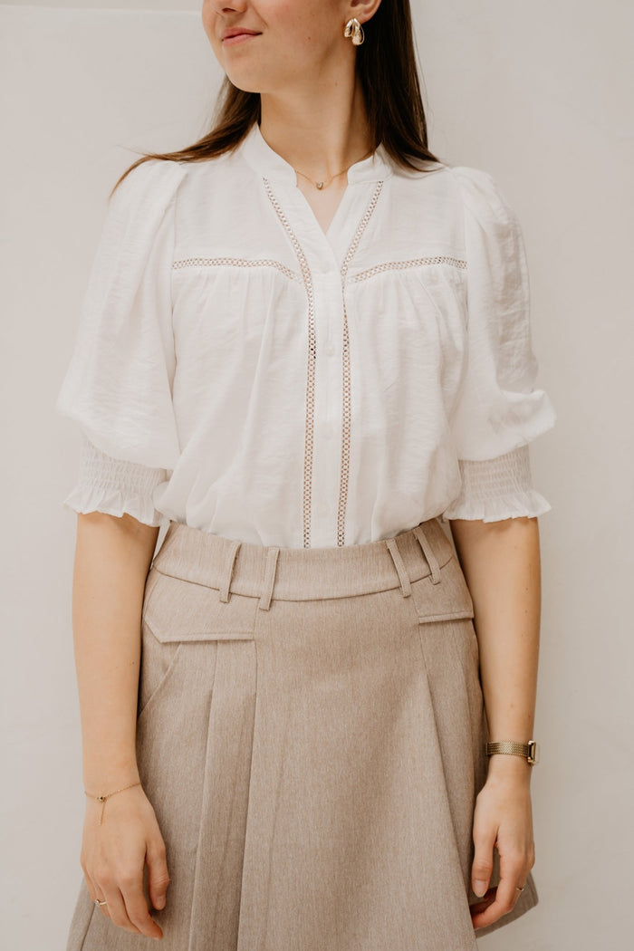 CallumCC Lace Puff V - Shirt White - Bij Keesje - Co'couture - top