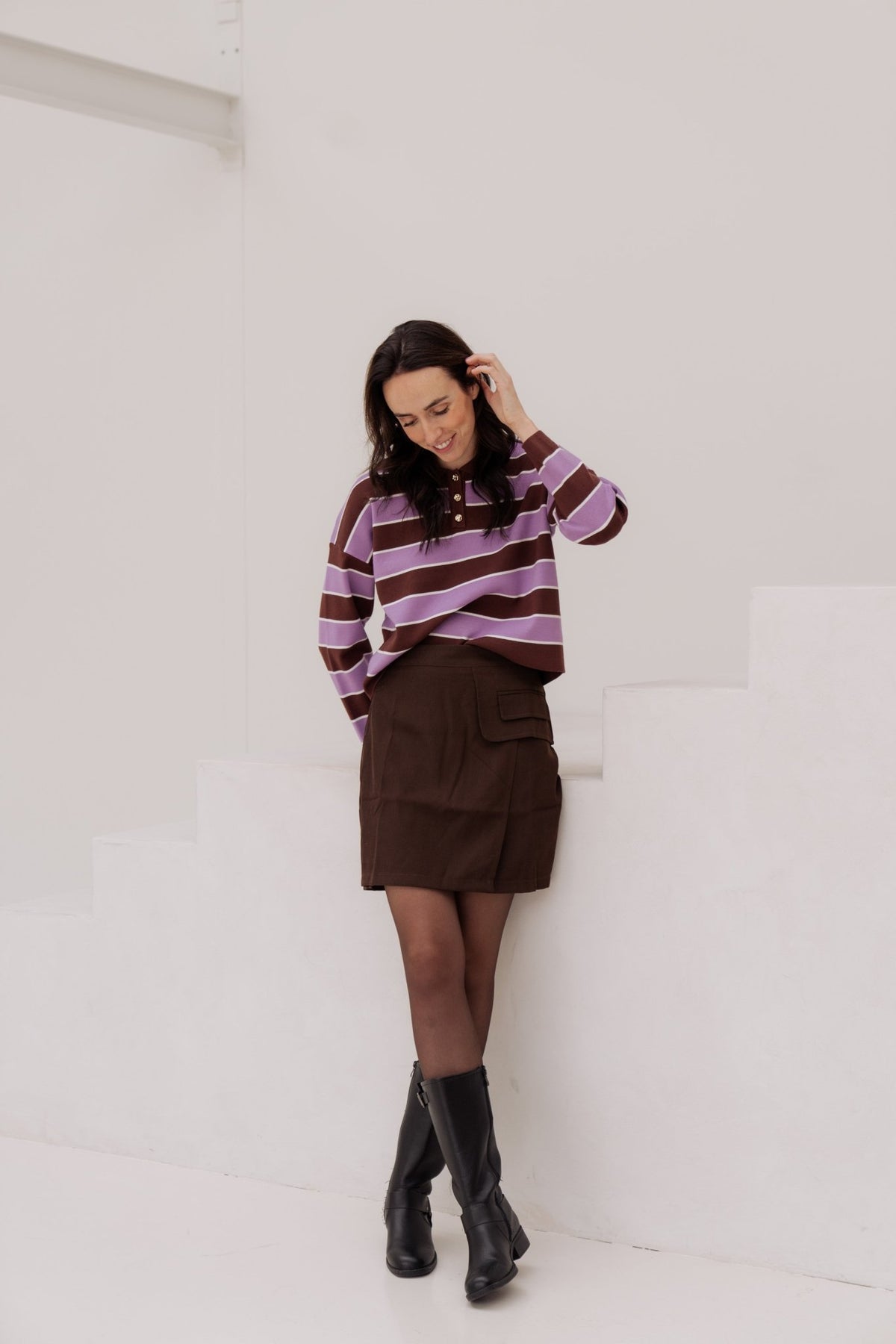 Carlijn polo sweater lila - Bij Keesje - Bij Keesje