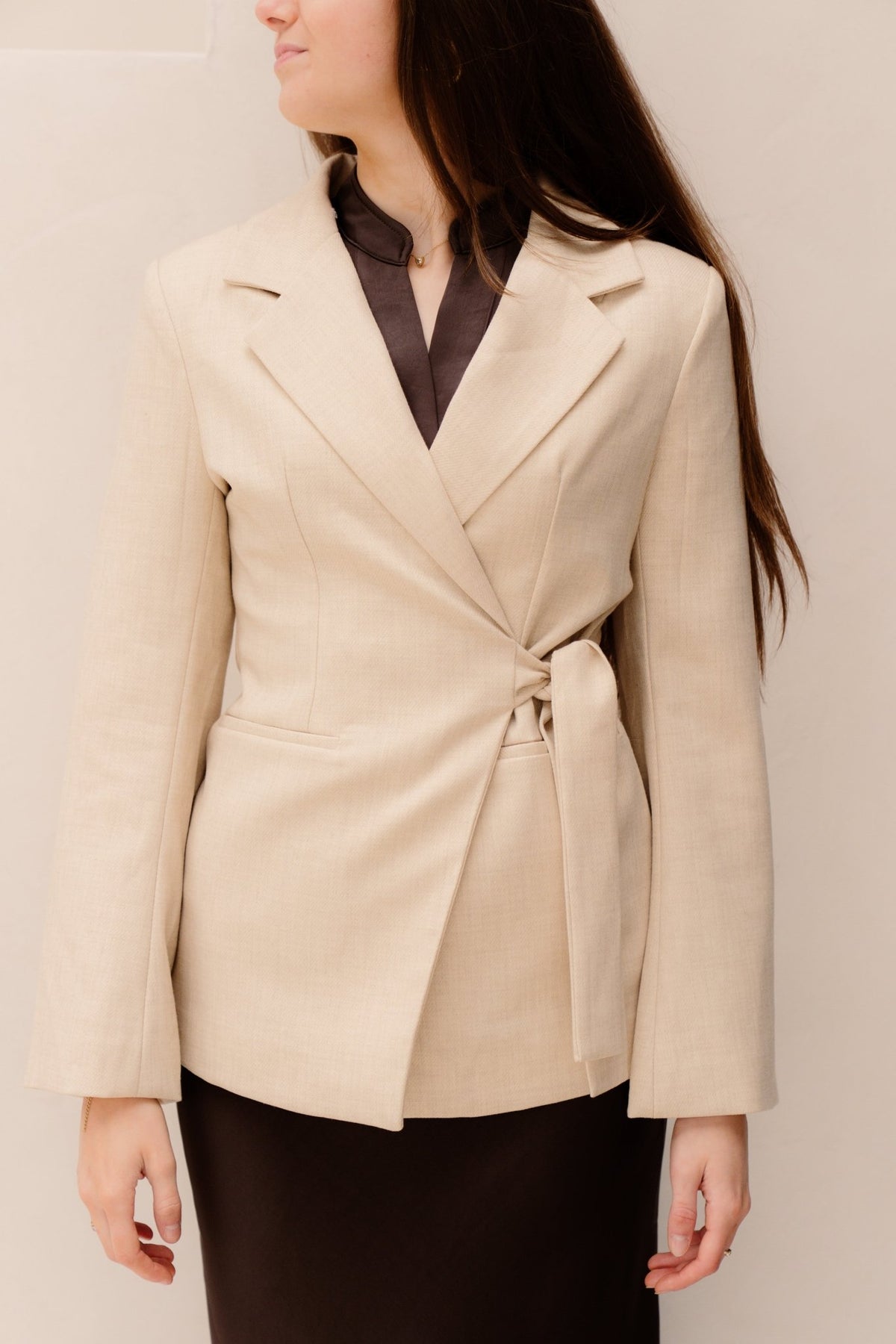 Carmia melange tie blazer beige melange - Bij Keesje - Neo Noir - Blazer