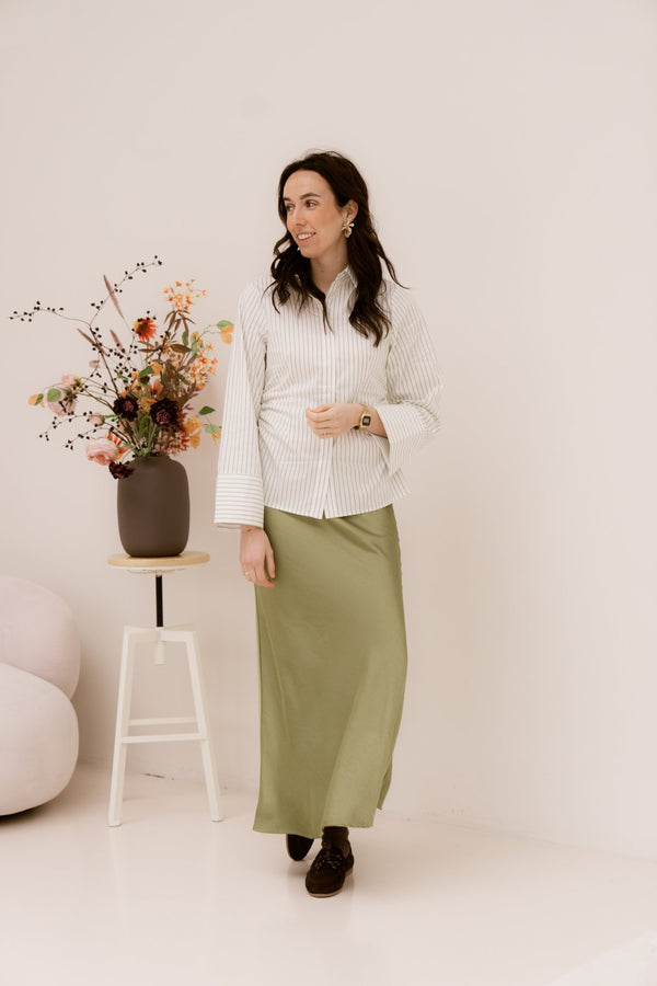 Caroli Stripe Shirt Dusty Green - Bij Keesje - Neo Noir