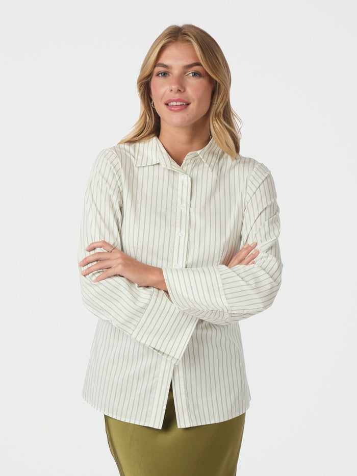 Caroli Stripe Shirt Dusty Green - Bij Keesje - Neo Noir