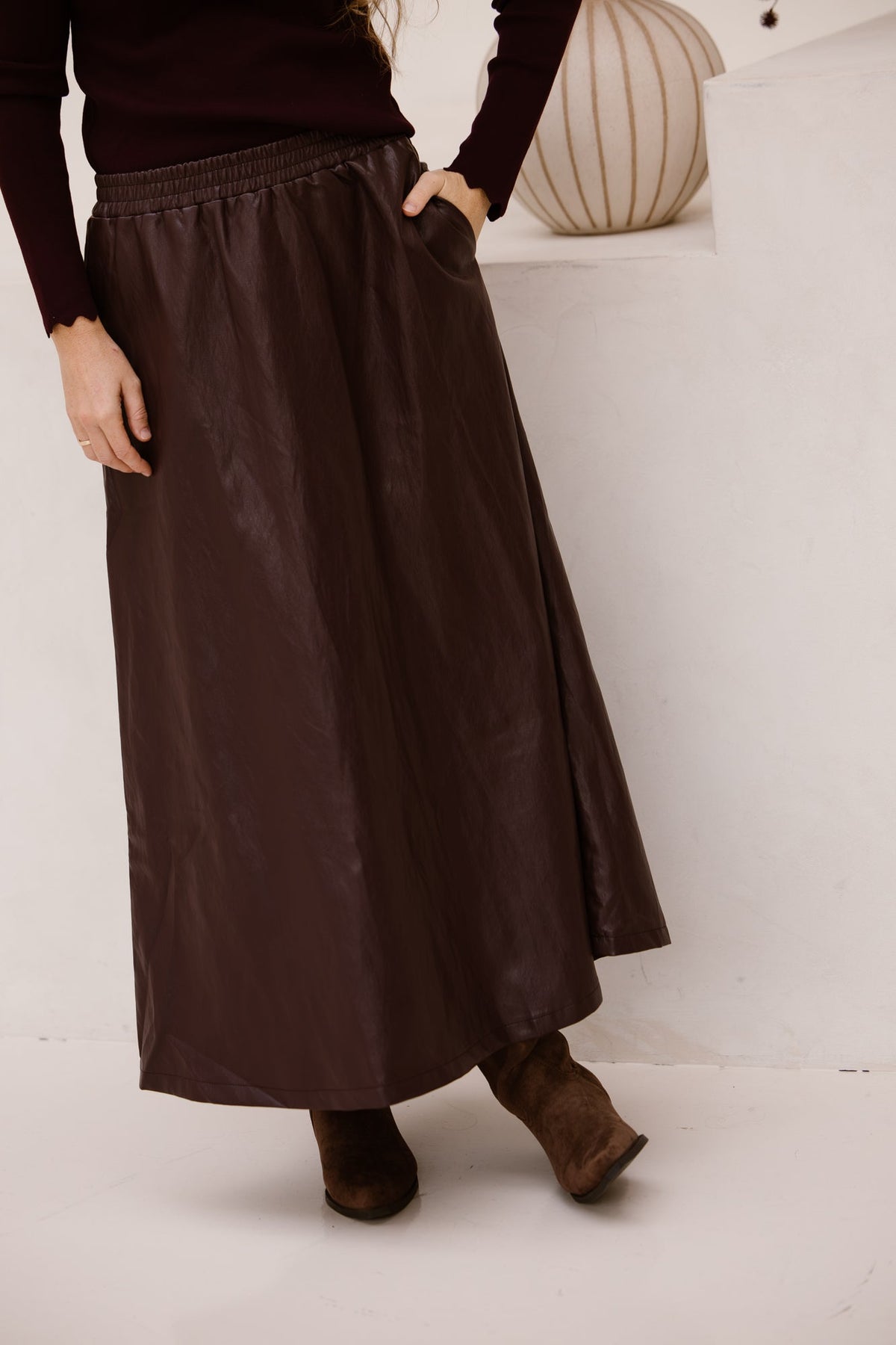 Celine leather skirt bordeaux - Bij Keesje - Bij Keesje - Rok