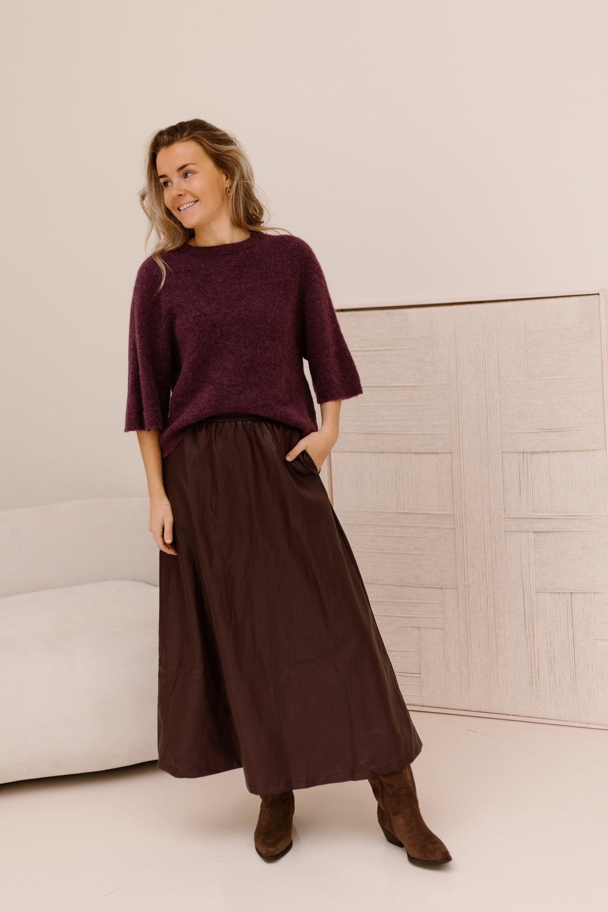Celine leather skirt bordeaux - Bij Keesje - Bij Keesje - Rok