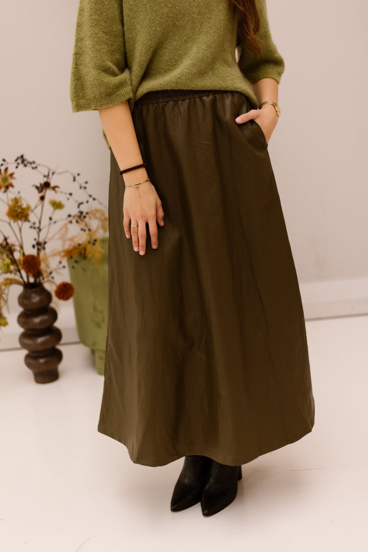 Celine leather skirt green - Bij Keesje - Bij Keesje - Rok