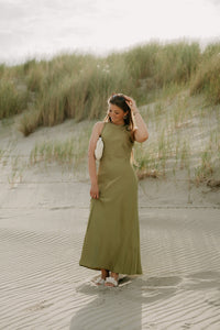 Celinie Heavy Sateen Dress Sage Green - Bij Keesje - Neo Noir - Jurk