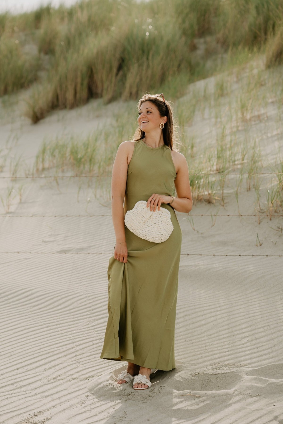 Celinie Heavy Sateen Dress Sage Green - Bij Keesje - Neo Noir - Jurk