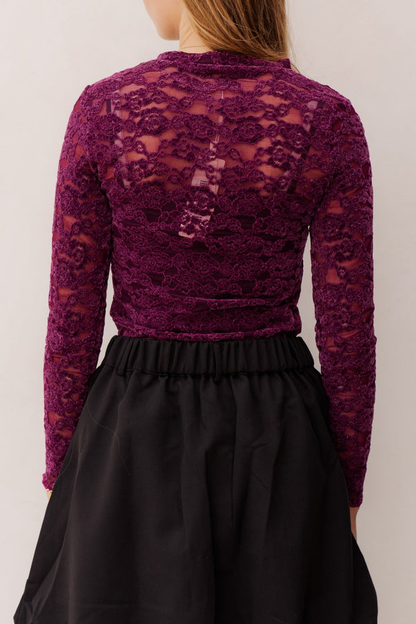 Charlotte kanten top aubergine - Bij Keesje - Bij Keesje