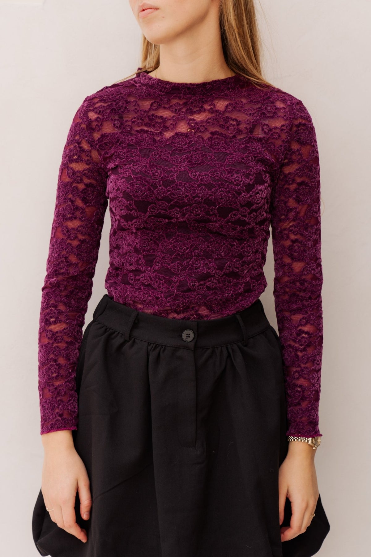 Charlotte kanten top aubergine - Bij Keesje - Bij Keesje