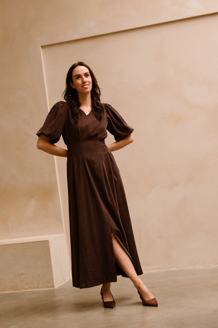 Chloe long dress dark brown - Bij Keesje - Maere - Jurk