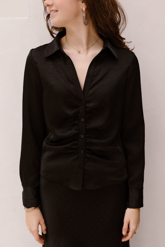 Christy heavy sateen bedaz shirt black - Bij Keesje - Neo Noir