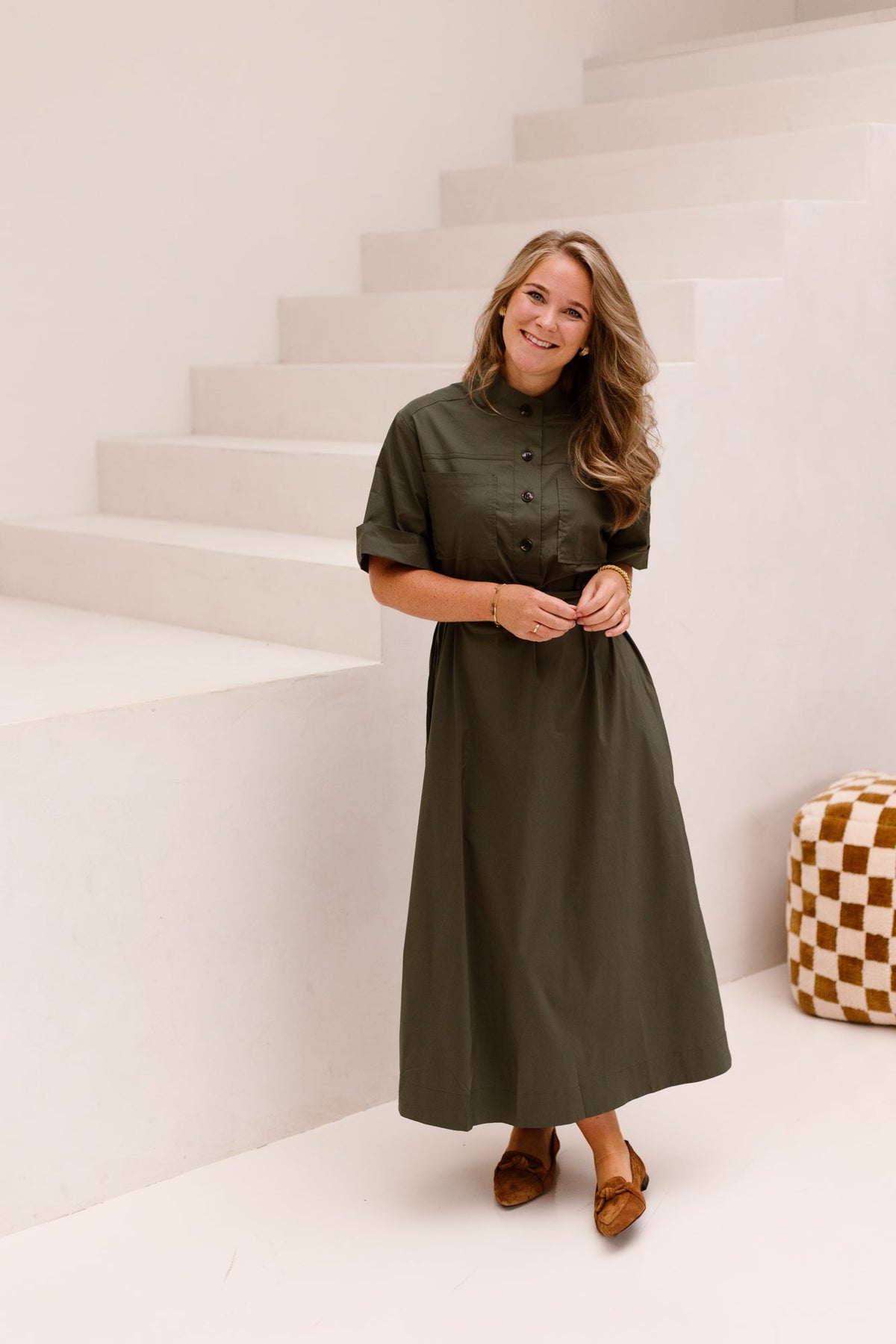 Cina Poplin Dress Army - Bij Keesje - Neo Noir - Jurk