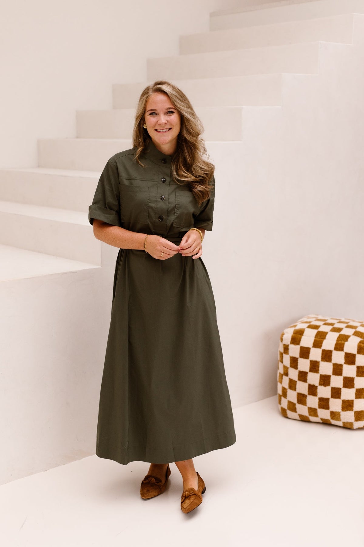Cina Poplin Dress Army - Bij Keesje - Neo Noir - Jurk