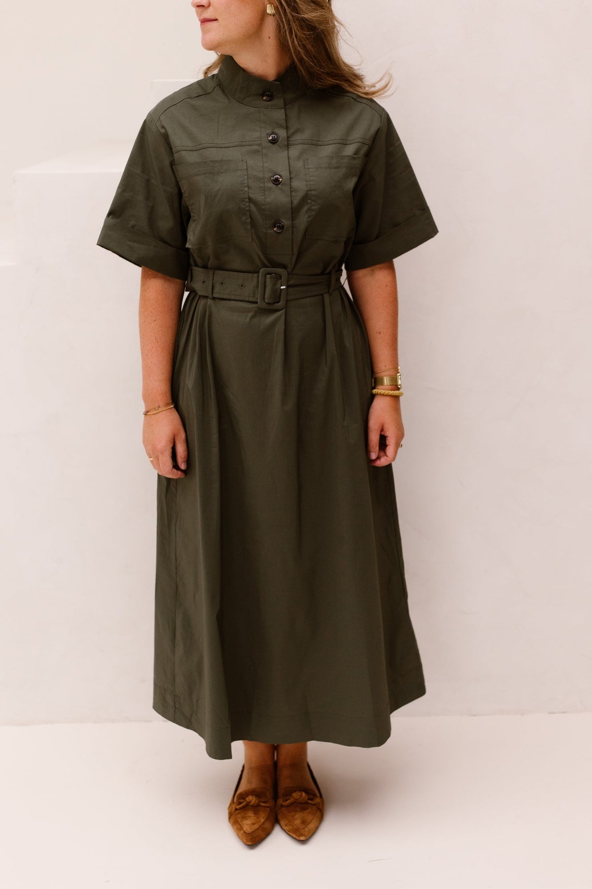 Cina Poplin Dress Army - Bij Keesje - Neo Noir - Jurk