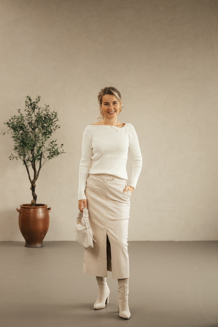 Claire leren rok lang beige - Bij Keesje