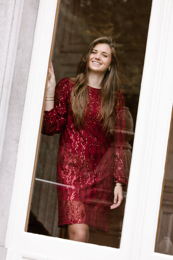 Claire paillet dress red - Bij Keesje - Bij Keesje