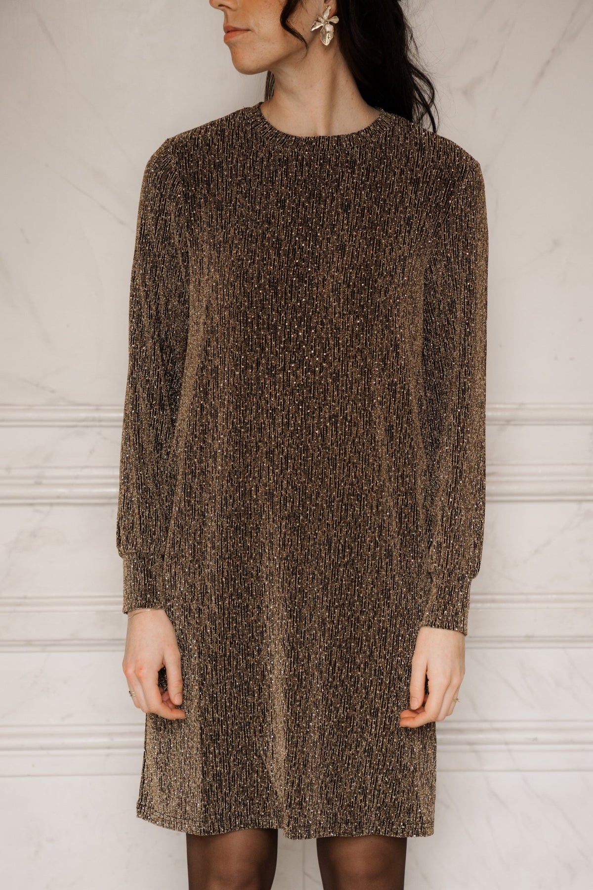 Claudi glitter dress gold - Bij Keesje - Bij Keesje