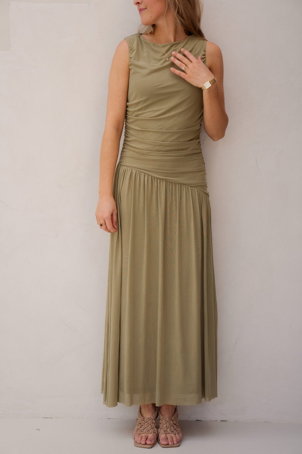 Cludine Mesh Dress Sage Green - Bij Keesje - Neo Noir - Jurk