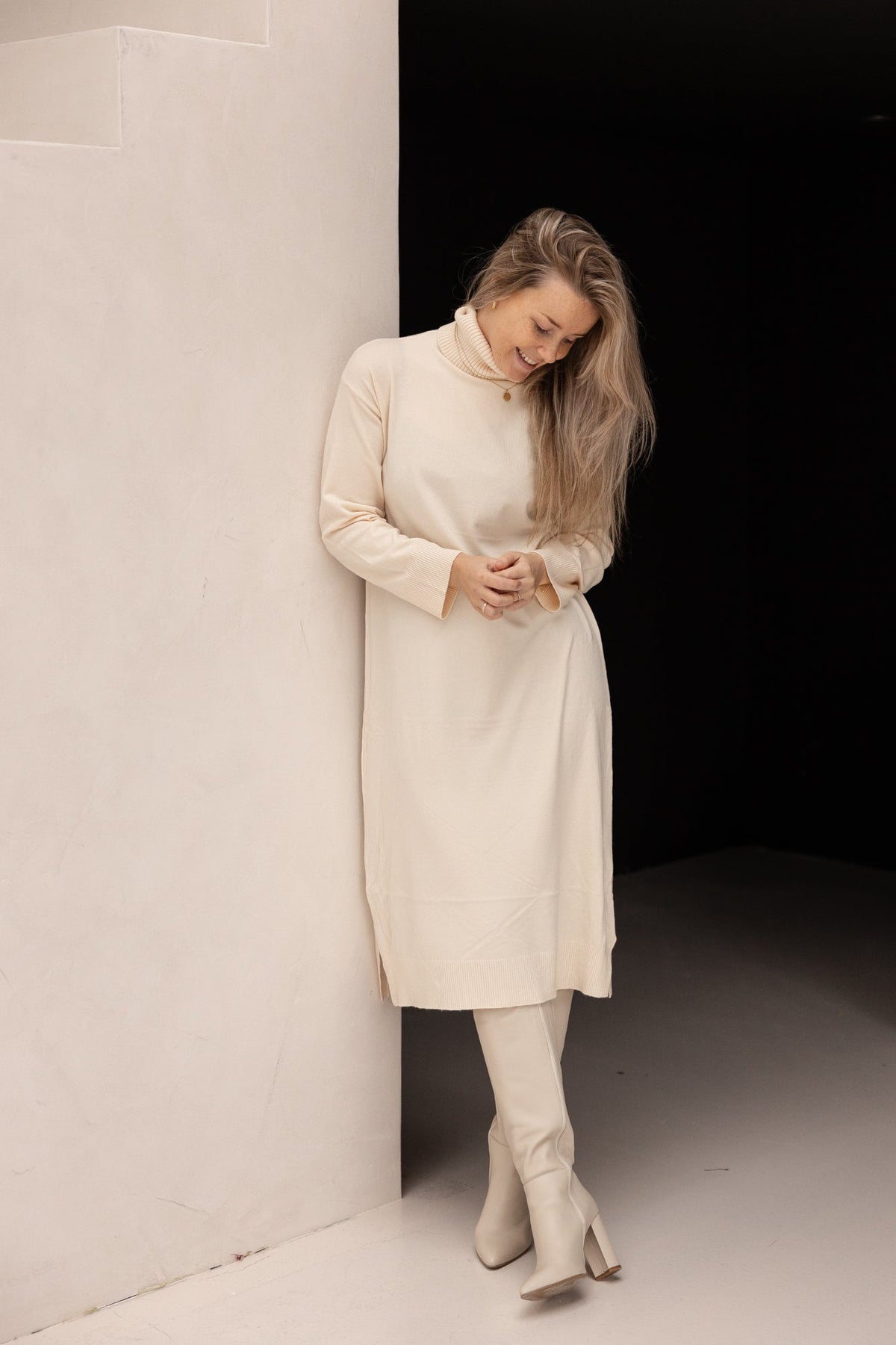 Col sweater dress beige - Bij Keesje - Bij Keesje