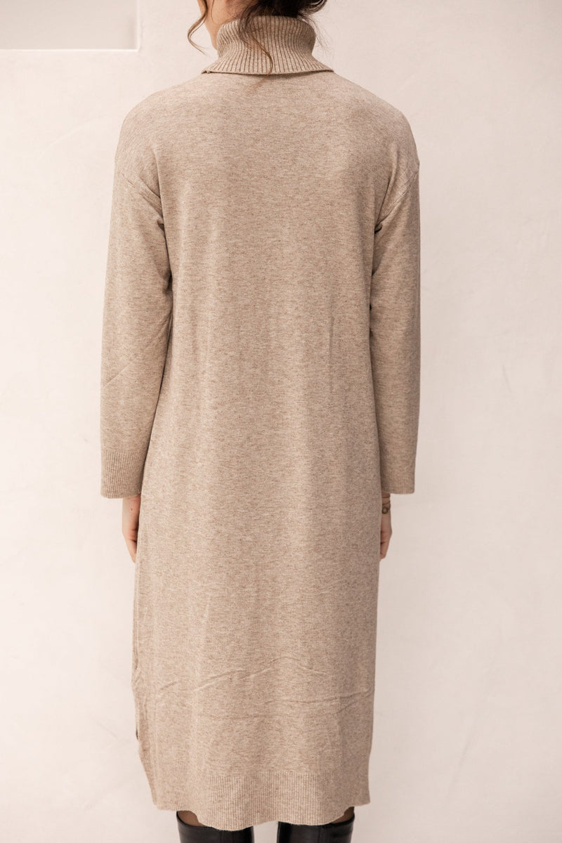 Col sweater dress taupe - Bij Keesje - Bij Keesje