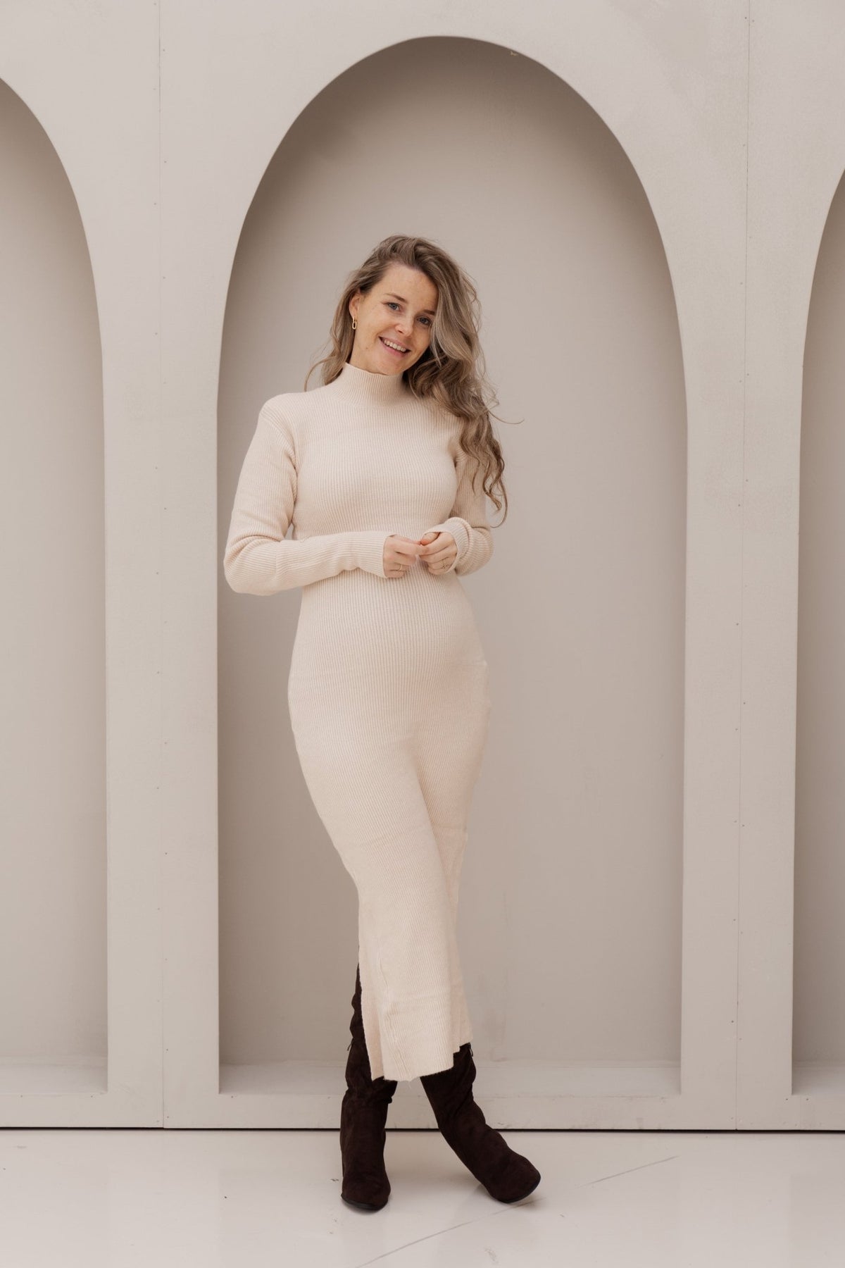 Cornelia sweater dress beige - Bij Keesje - Bij Keesje
