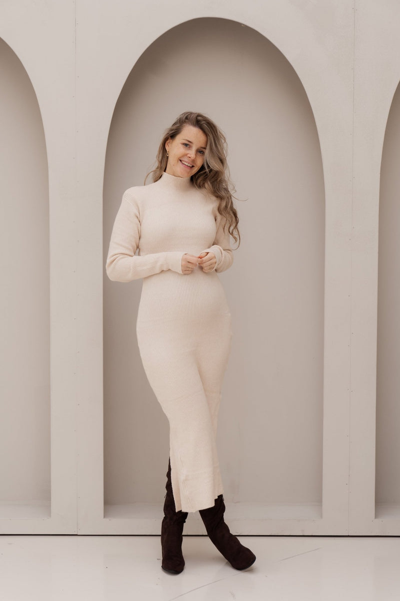 Cornelia sweater dress beige - Bij Keesje - Bij Keesje